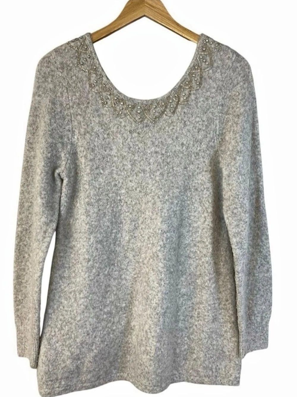 Soft Surroundings Embellished Scoop Neck Sweater Gray Medium Like New